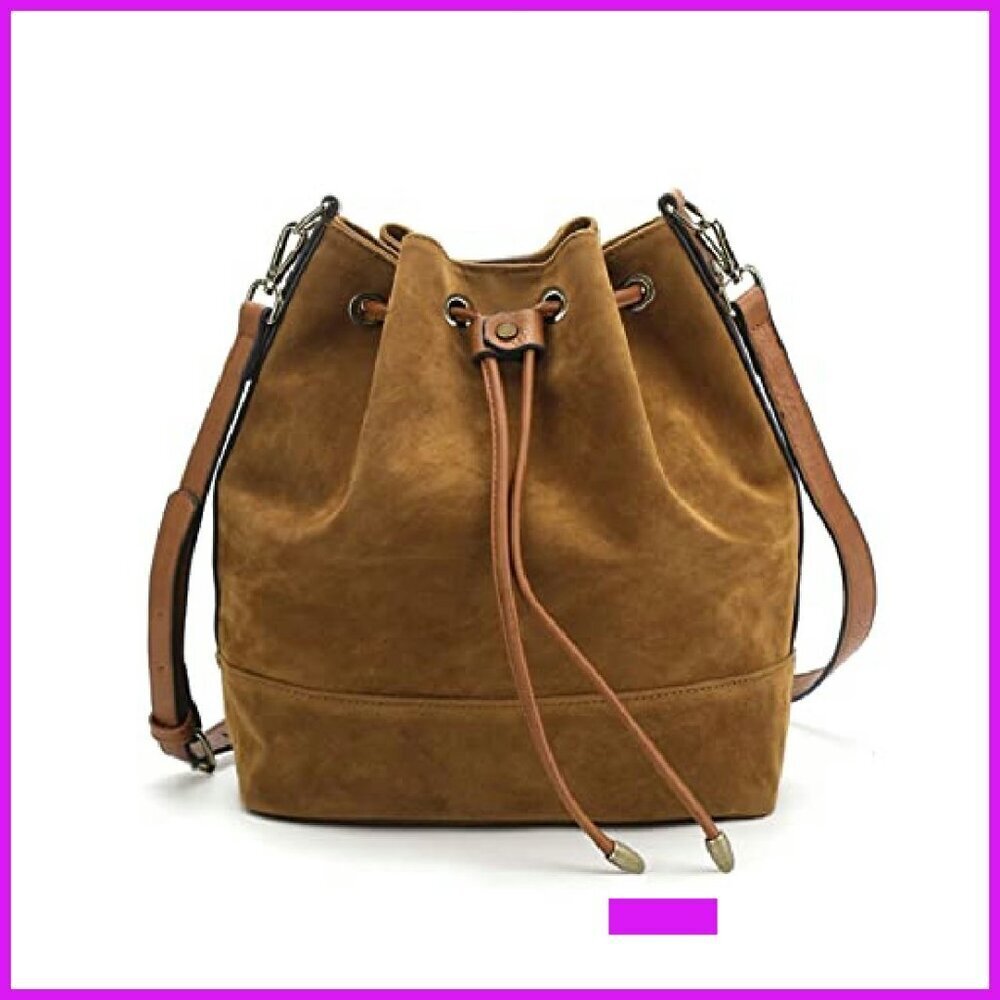 Vegan Leather Bucket Bag Drawstring Crossbody Tote Hobo Handbag Chic